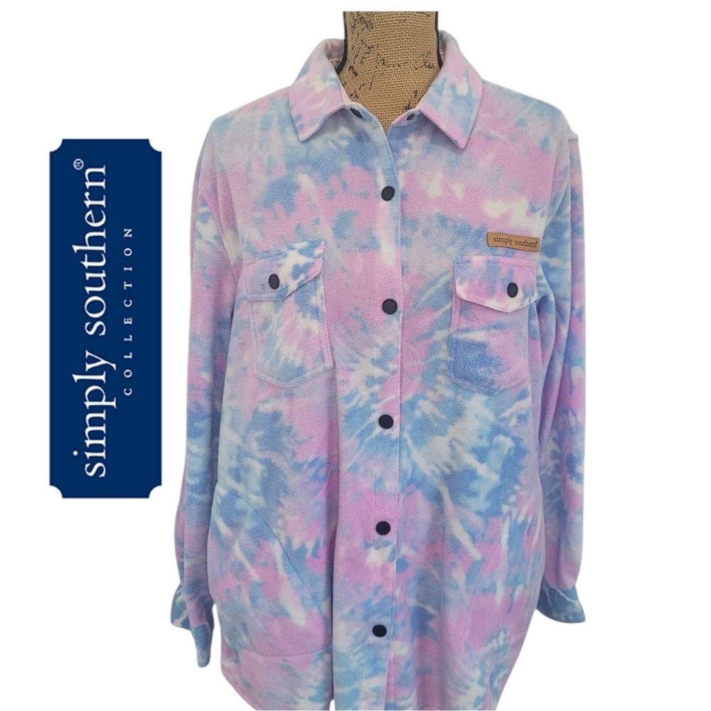 Simply Southern Pastel Tie-Dye button up Shirt has pockets